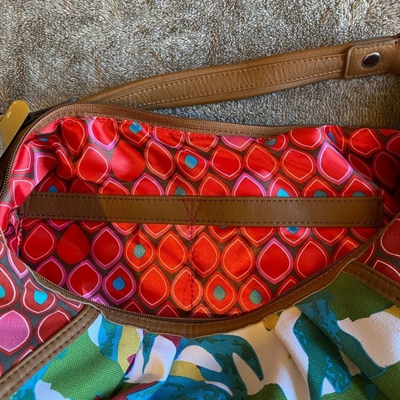 Tignanello Tropical Floral Hobo Bag with Tan Leather Trim NWT - Picture 7 of 10